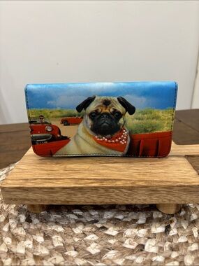 Brand New Pug Print Blue and Red Dog-Themed Wallet